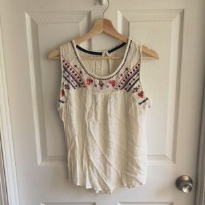 Xhilaration Cream Embroidered Boho Blouse